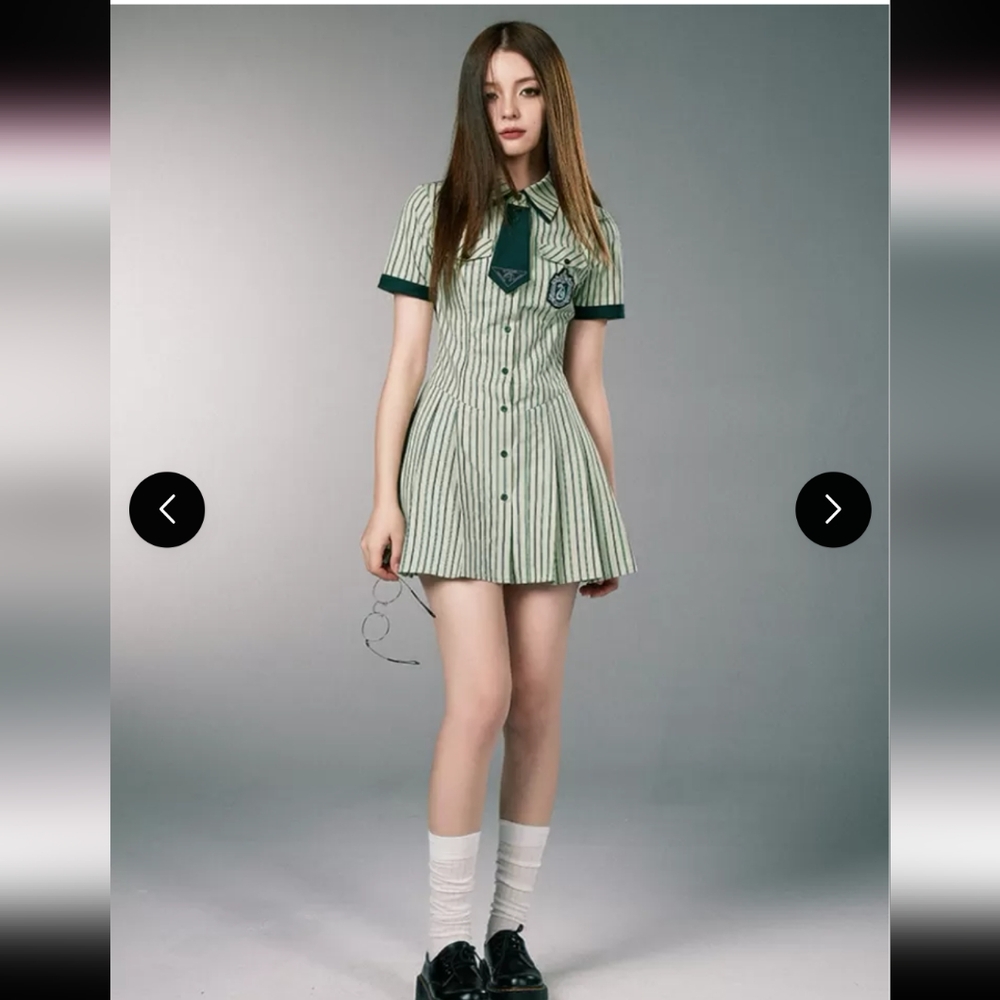 Slytherin Green Stripe Shirt Dress Harry Potter and KYOUKO Collaboration